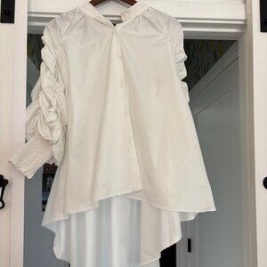 High Low Button Down Puff Sleeve Shirt